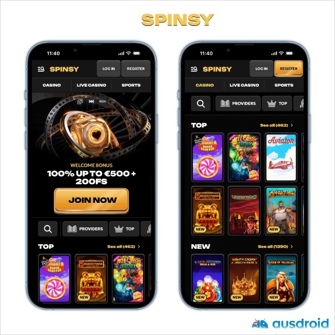 spinsy casino screenshots showing the casino's operation on mobile